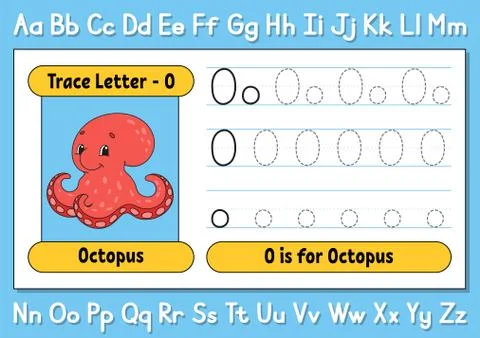 Trace letters. Writing practice. Tracing worksheet for kids. Learn alphabet.  Stock Illustration