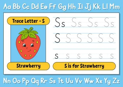Trace letters. Writing practice. Tracing worksheet for kids. Learn alphabet.  Stock Illustration