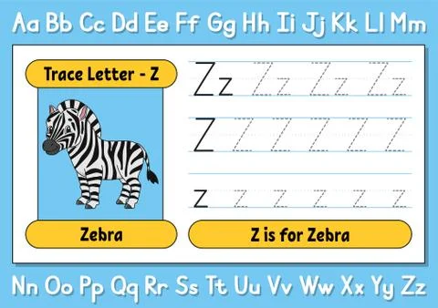 Trace letters. Writing practice. Tracing worksheet for kids. Learn alphabet.  Stock Illustration
