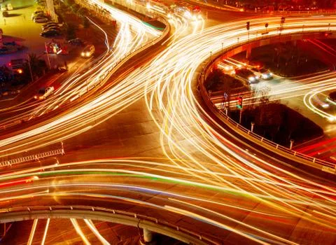 Trace of light on the overpass Stock Photos