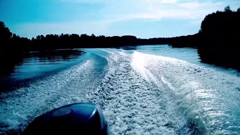 Trace of motor boat on  water Stock-Footage 76294371