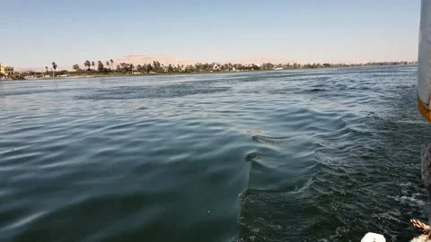Trace On The Nile River Water Left By Motor Boat While Sailing, Luxor, 2021 Vídeo Stock 150857297