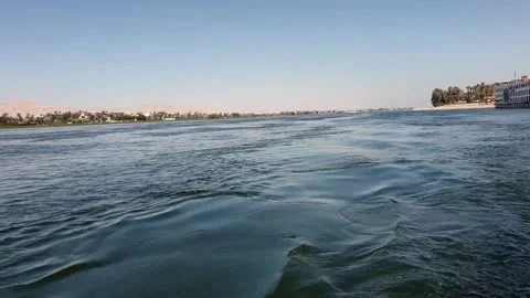 Trace On The Nile River Water Left By Motor Boat While Sailing  (March 2021) Vídeo Stock 150859379