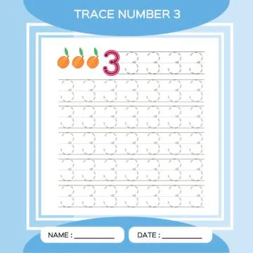 Trace number 3 Three. Children educational game. Kids learning material Stock Illustration