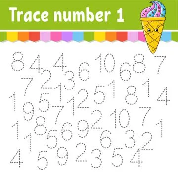 Trace number . Handwriting practice. Learning numbers for kids. Education dev Stock Illustration