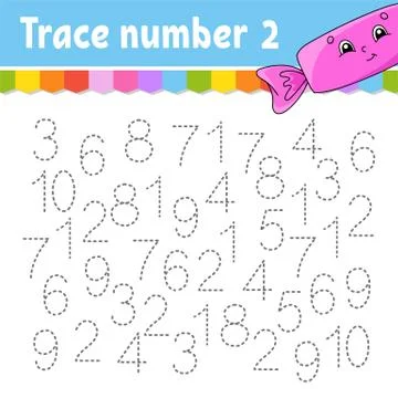 Trace number . Handwriting practice. Learning numbers for kids. Education dev Stock Illustration