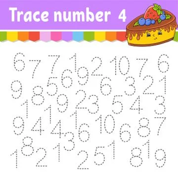 Trace number . Handwriting practice. Learning numbers for kids. Education dev Stock Illustration