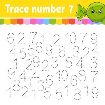 Trace number . Handwriting practice. Learning numbers for kids. Education dev Stock Illustration