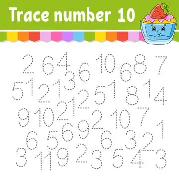 Trace number . Handwriting practice. Learning numbers for kids. Education dev Illustrazione stock