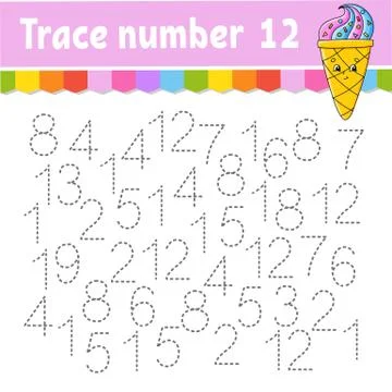 Trace number . Handwriting practice. Learning numbers for kids. Education dev Stock Illustration
