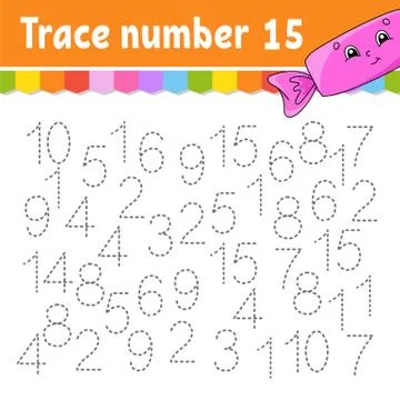 Trace number . Handwriting practice. Learning numbers for kids. Education dev Stock Illustration