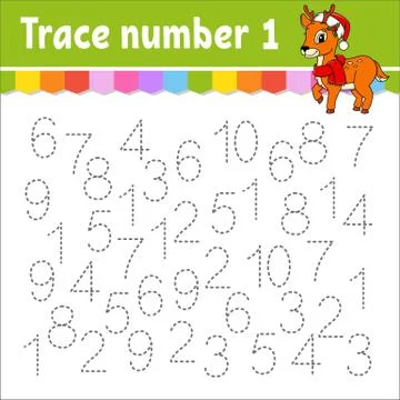 Trace number . Handwriting practice. Learning numbers for kids. Education dev Stock Illustration