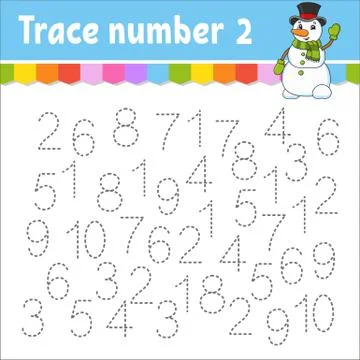 Trace number . Handwriting practice. Learning numbers for kids. Education dev Stock Illustration