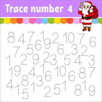 Trace number . Handwriting practice. Learning numbers for kids. Education dev Stock Illustration