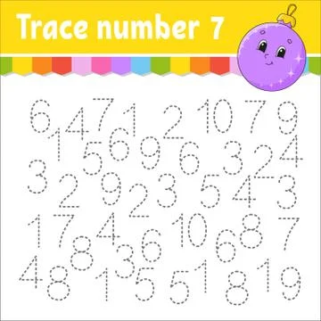 Trace number . Handwriting practice. Learning numbers for kids. Education dev Illustrazione stock