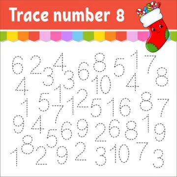 Trace number . Handwriting practice. Learning numbers for kids. Education dev Stock Illustration