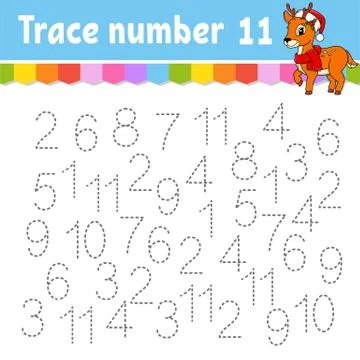Trace number . Handwriting practice. Learning numbers for kids. Education dev Stock Illustration