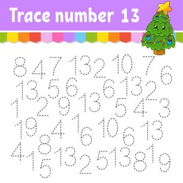 Trace number . Handwriting practice. Learning numbers for kids. Education dev Stock Illustration