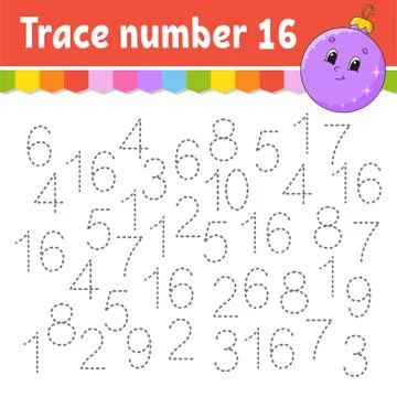 Trace number . Handwriting practice. Learning numbers for kids. Education dev Stock Illustration