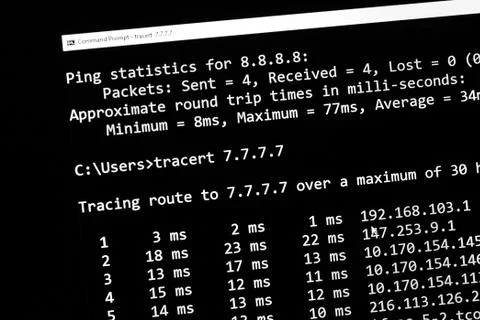 Trace route network command Fotos de archivo