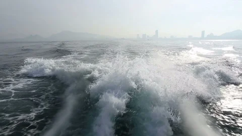 Trace tail of speed boat on water surface in the sea. Stock Footage 96751553