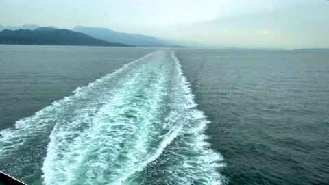 Trace On The Water Behind The Ferry. 4k. Slow Motion. Stock Footage 158128992