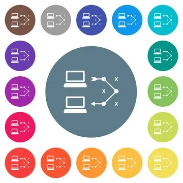 Traceroute remote computer flat white icons on round color backgrounds イラスト素材