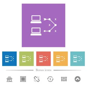 Traceroute remote computer flat white icons in square backgrounds Illustrazione stock