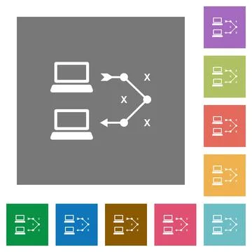 Traceroute remote computer square flat icons Illustrazione stock