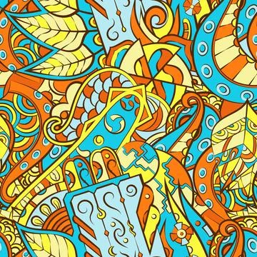 Tracery seamless pattern. Mehndi design. 7 colors. Ethnic colorful doodle 스톡 일러스트