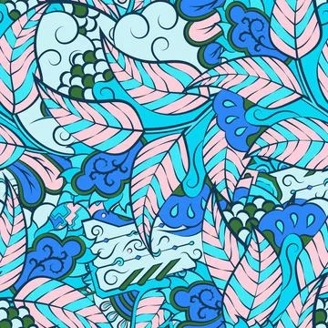 Tracery seamless pattern. Mehndi design. Ethnic colorful doodle texture. Curved Stock Illustration