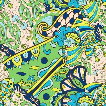 Tracery seamless pattern. Mehndi design. 7 colors. Ethnic colorful doodle Stock Illustration