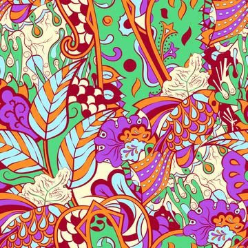 Tracery seamless pattern. Mehndi design. Ethnic colorful doodle texture. Curved 스톡 일러스트
