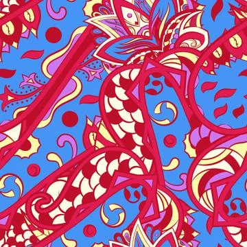 Tracery seamless pattern. Mehndi design. 6 colors. Ethnic doodle texture. Cur Stock Illustration