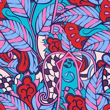 Tracery seamless pattern. Mehndi design. 7 colors. Ethnic doodle texture. Cur Illustrazione stock