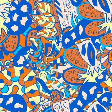 Tracery seamless pattern. Mehndi design. 6 colors. Ethnic doodle texture. Cur Stock Illustration