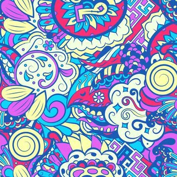 Tracery seamless pattern. Mehndi design. 6 colors. Ethnic doodle texture. Cur Illustrazione stock