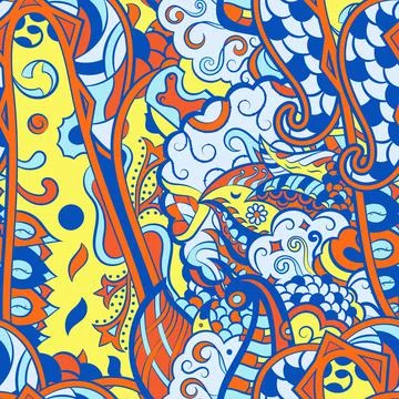 Tracery seamless pattern. Mehndi design. 6 colors. Ethnic doodle texture. Cur Stock Illustration