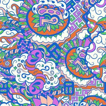 Tracery seamless pattern. Mehndi design. 6 colors. Ethnic doodle texture. Cur Stock Illustration