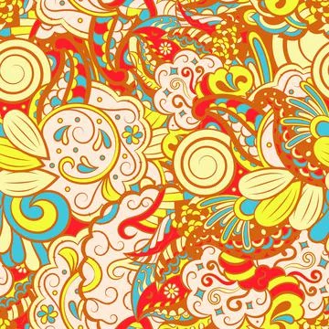 Tracery seamless pattern. Mehndi design. 6 colors. Ethnic doodle texture. Cur Illustrazione stock