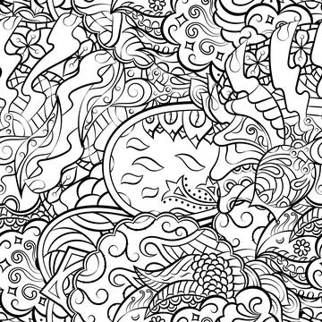 Tracery seamless pattern. Mehndi design. Binary monochrome black and white. E Illustrazione stock