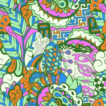 Tracery seamless pattern. Mehndi design. 6 colors. Ethnic doodle texture. Cur 스톡 일러스트