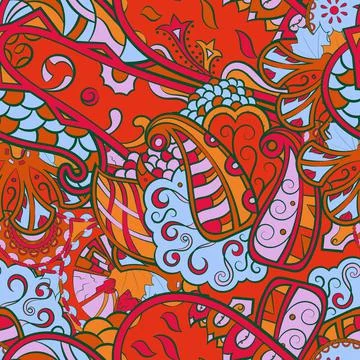 Tracery seamless pattern. Mehndi design. 7 colors. Ethnic doodle texture. Cur 스톡 일러스트