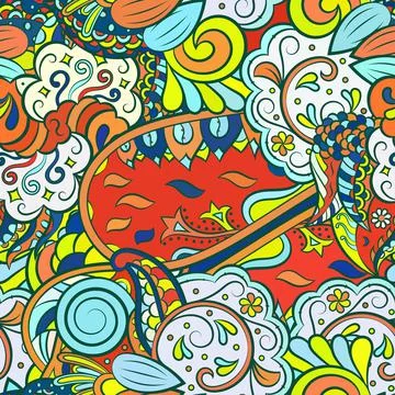 Tracery seamless pattern. Mehndi design. Ethnic doodle texture. Curved doodli 스톡 일러스트
