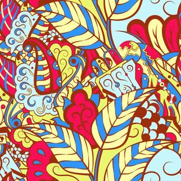 Tracery seamless pattern. Mehndi design. 6 colors. Ethnic doodle texture. Cur Stock Illustration
