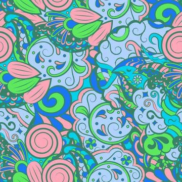 Tracery seamless pattern. Mehndi design. 6 colors. Ethnic doodle texture. Cur 스톡 일러스트