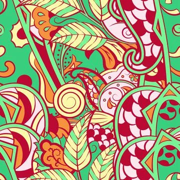 Tracery seamless pattern. Mehndi design. 6 colors. Ethnic doodle texture. Cur Stock Illustration