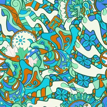 Tracery seamless pattern. Mehndi design. Ethnic doodle texture. Curved doodli Stock Illustration