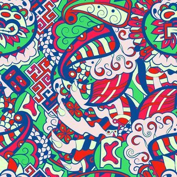 Tracery seamless pattern. Mehndi design. 6 colors. Ethnic doodle texture. Cur Illustrazione stock