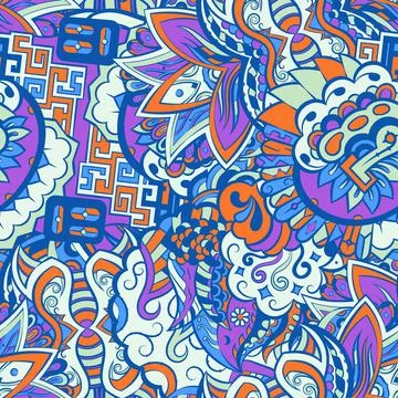 Tracery seamless pattern. Mehndi design. 6 colors. Ethnic doodle texture. Cur Ilustración de archivo